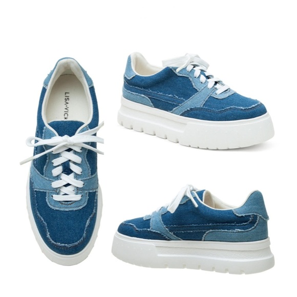 Lisa Vicky Pal Platform Sneaker Dark Blue Multi Patchwork Quilted - Picture 1 of 4